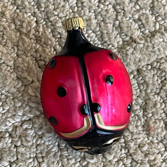 Vintage German Glass Ladybug Christmas Ornament Clip-On Hand Blown Red Black - Picture 4 of 6